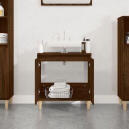 Berkfield Home Sink Cabinet Brown Oak 58x33x60 cm Engineered Wood - Size: 58 x 33 x 60 cm - thumbnail 3