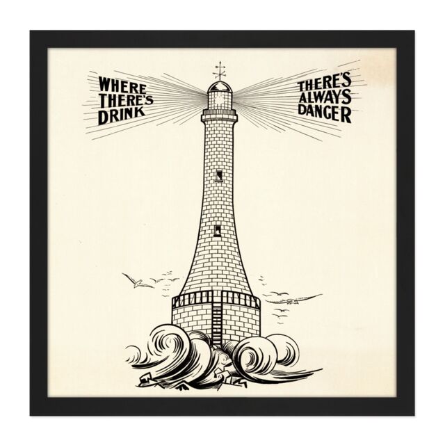 "Artery8 Wall Art Print Temperance Movement Alcohol Warning Lighthouse Ad Square Framed Picture 16X16 Inch in Black - Size: W16"" x H16""" - image 1