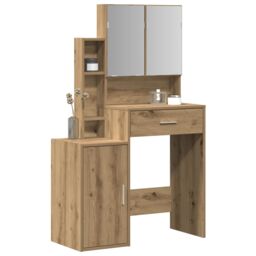Berkfield Home Dressing Table with Mirror & LEDs Artisan Oak Engineered Wood in Brown - thumbnail 3