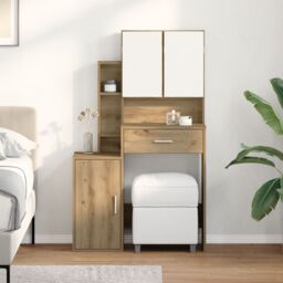 Berkfield Home Dressing Table with Mirror & LEDs Artisan Oak Engineered Wood in Brown - thumbnail 1