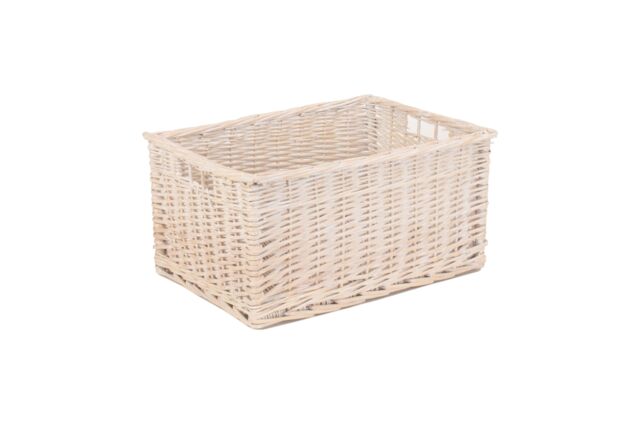 Red Hamper Wicker White Wash Storage Open Basket - Size: Medium - image 1