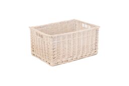 Red Hamper Wicker White Wash Storage Open Basket - Size: Medium