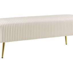Wyld and Coco Velvet Bench Off-White with Gold Metal Legs 118 x 40 cm in White - thumbnail 2
