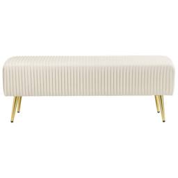 Wyld and Coco Velvet Bench Off-White with Gold Metal Legs 118 x 40 cm in White - thumbnail 3