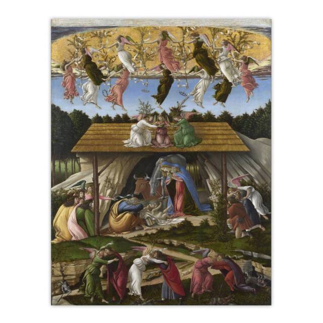 "Artery8 Mystic Nativity Painting Botticelli Vintage Wall Art Print Poster in Green - Size: W24"" x H32""" - image 1