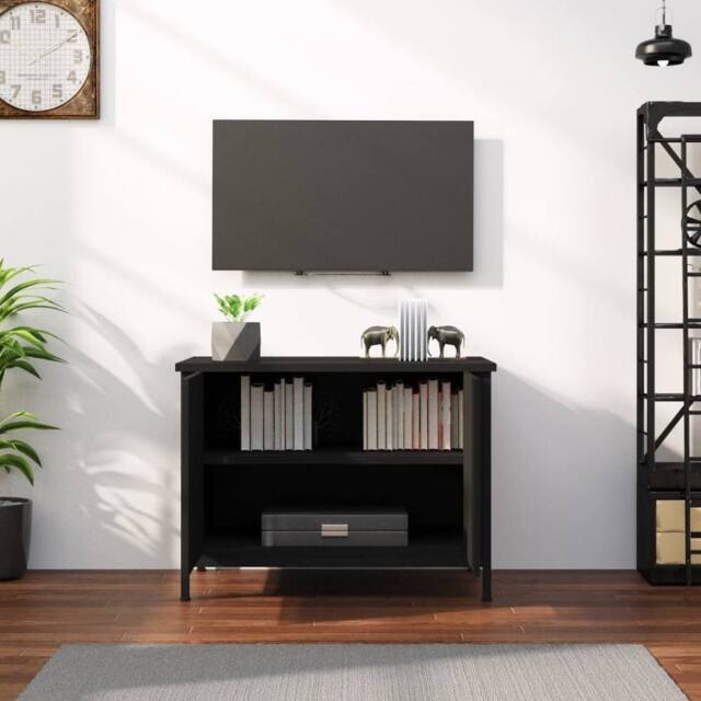 Berkfield Home TV Cabinet with Doors Black 60x35x45 cm Engineered Wood - Size: 60 x 35 x 45 cm - image 1