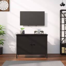 Berkfield Home TV Cabinet with Doors Black 60x35x45 cm Engineered Wood - Size: 60 x 35 x 45 cm - thumbnail 2