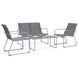 Berkfield Home Comfortable 4 Piece Garden Lounge Set Fabric & Steel Grey - thumbnail 2