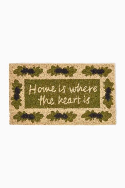 Homescapes Home Is Where The Heart Is Coir Doormat in Green - Size: 40 cm x 70 cm - image 1
