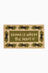 Homescapes Home Is Where The Heart Is Coir Doormat in Green - Size: 40 cm x 70 cm - thumbnail 1