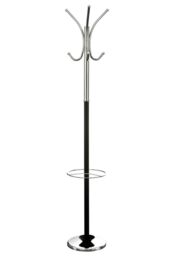 Orsina Black & Chrome Floor Standing Coat Stand, 12 Curved Hooks at 3 Heights, Wide Round Base for Stability - thumbnail 5