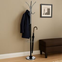 Orsina Black & Chrome Floor Standing Coat Stand, 12 Curved Hooks at 3 Heights, Wide Round Base for Stability - thumbnail 1