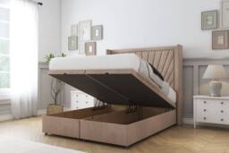 "Comfort Beds Sunrise Naples Ottoman Bed Set With 54"" Wingback Headboard in Light Brown - Size: Double" - thumbnail 2
