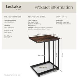 tectake Bedside Table Eton - Industrial Style, 48 X 35 X 66 Cm in Dark Brown - thumbnail 6