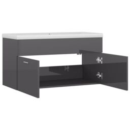 Berkfield Home Sink Cabinet with Built-in Basin High Gloss Grey Engineered Wood - thumbnail 5