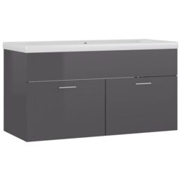 Berkfield Home Sink Cabinet with Built-in Basin High Gloss Grey Engineered Wood - thumbnail 2