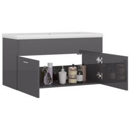 Berkfield Home Sink Cabinet with Built-in Basin High Gloss Grey Engineered Wood - thumbnail 4