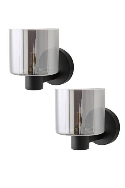 ValueLights Demi Pair of Smoked Glass Cup Wall Lights with Bulbs in Black - image 1