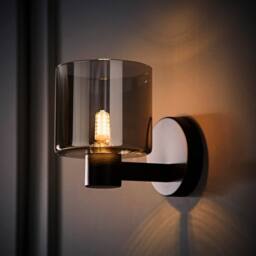 ValueLights Demi Pair of Smoked Glass Cup Wall Lights with Bulbs in Black - thumbnail 4
