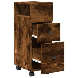 Berkfield Home Narrow Bathroom Cabinet with Wheels Smoked Oak Engineered Wood in Brown - thumbnail 7
