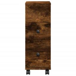 Berkfield Home Narrow Bathroom Cabinet with Wheels Smoked Oak Engineered Wood in Brown - thumbnail 4
