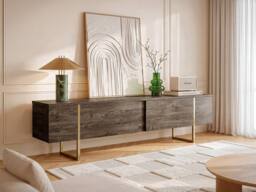 Vente-unique TV Unit With 2 Doors - Dark Natural & Gold - ZIRELDA in Walnut