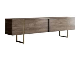 Vente-unique TV Unit With 2 Doors - Dark Natural & Gold - ZIRELDA in Walnut - thumbnail 2