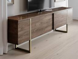 Vente-unique TV Unit With 2 Doors - Dark Natural & Gold - ZIRELDA in Walnut - thumbnail 7