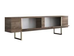 Vente-unique TV Unit With 2 Doors - Dark Natural & Gold - ZIRELDA in Walnut - thumbnail 5