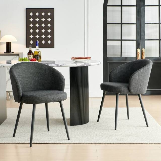 SONARA Modern Set of 2 Chunky Weave Fabric Ergonomic Dining Chairs with Arms in Grey - image 1