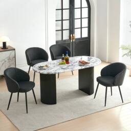 SONARA Modern Set of 2 Chunky Weave Fabric Ergonomic Dining Chairs with Arms in Grey - thumbnail 5
