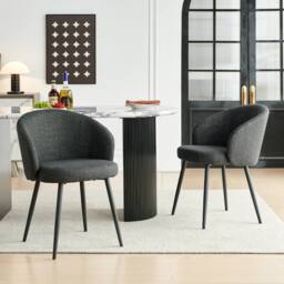 SONARA Modern Set of 2 Chunky Weave Fabric Ergonomic Dining Chairs with Arms in Grey - thumbnail 1