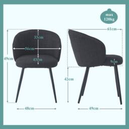 SONARA Modern Set of 2 Chunky Weave Fabric Ergonomic Dining Chairs with Arms in Grey - thumbnail 2