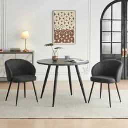 SONARA Modern Set of 2 Chunky Weave Fabric Ergonomic Dining Chairs with Arms in Grey - thumbnail 3