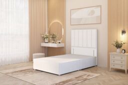 "Somnior Austin Divan Bed Base & 54"" Floor Standing Headboard Plush Velvet in White - Size: Small Single" - thumbnail 1