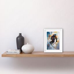 "Artery8 Wall Art Print Skier Skiing Down Slope Vibrant Splat Art Painting Artwork Framed 9X7 Inch in White - Size: W7"" x H9""" - thumbnail 2