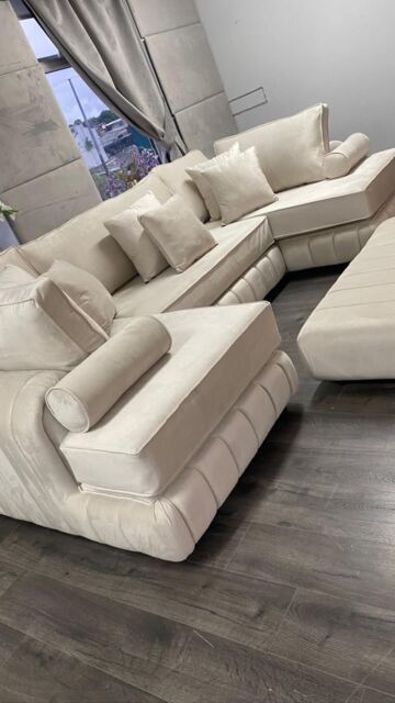 HOB Furniture Oxford Oyster U Shape Sofa With Contrast Piping - 12ftx7ftx7ft in Off-White