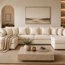 HOB Furniture Oxford Oyster U Shape Sofa With Contrast Piping - 12ftx7ftx7ft in Off-White - thumbnail 2