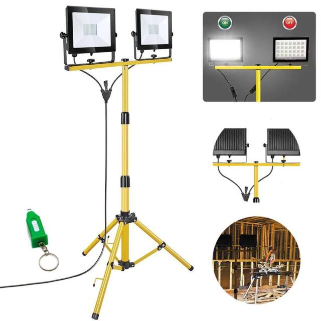 Hinsinc 2x50W Twin Site Lights IP66 Tripod Flood Portable in Yellow - image 1
