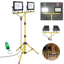 Hinsinc 2x50W Twin Site Lights IP66 Tripod Flood Portable in Yellow