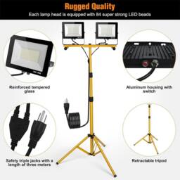 Hinsinc 2x50W Twin Site Lights IP66 Tripod Flood Portable in Yellow - thumbnail 3