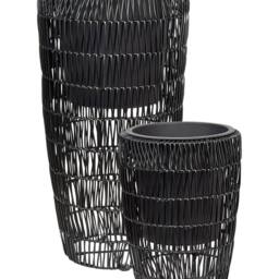 Wyld and Coco Black EverLush PE Rattan Tall Plant Pots Set of 2 with Plastic Inserts - thumbnail 2