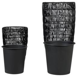 Wyld and Coco Black EverLush PE Rattan Tall Plant Pots Set of 2 with Plastic Inserts - thumbnail 4