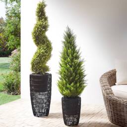 Wyld and Coco Black EverLush PE Rattan Tall Plant Pots Set of 2 with Plastic Inserts - thumbnail 1