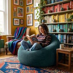 FORGEVIO Teal - Filled Extra Large Corduroy Bean Bag - thumbnail 5