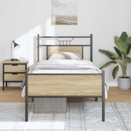 Berkfield Home Bed Frame without Mattress Sonoma Oak 75x190 cm Small Single Engineered Wood in Brown - thumbnail 4