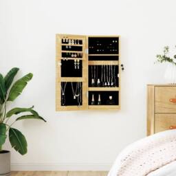 Berkfield Home Mirror Jewellery Cabinet Wall Mounted 30x8.5x67 cm in Light Tan - thumbnail 2