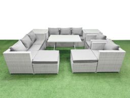 Fimous 10 Seater Garden Furniture Set with 2 Big Stool 2 Side Tables in Light Grey - thumbnail 2