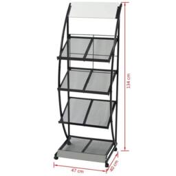 Berkfield Home Magazine Rack 47x40x134 cm Black & White A4 - Size: 47 x 40 x 134 cm - thumbnail 6