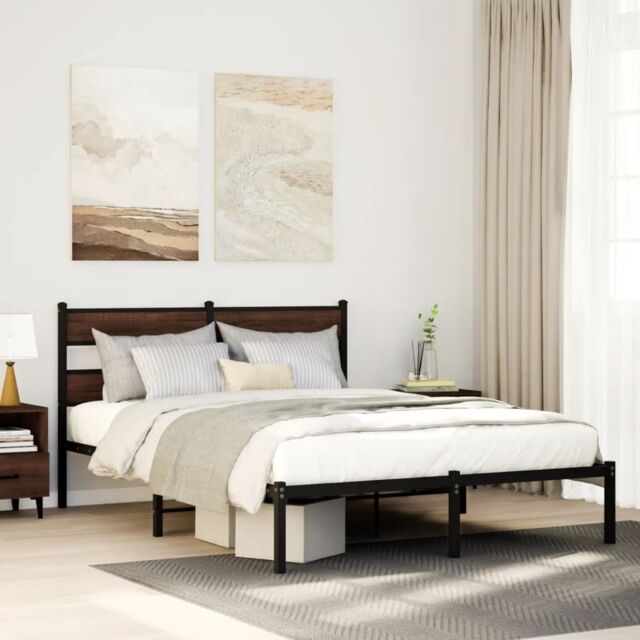 Berkfield Home Bed Frame without Mattress with Headboard Brown Oak 137x190 cm - image 1